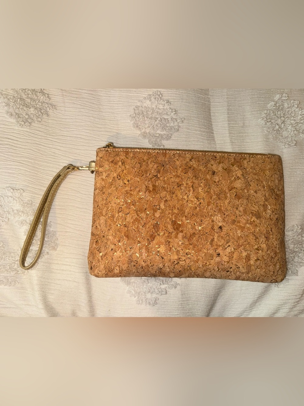 Madison West Cork Zip Wristlet Clutch in Natural Cork with Gold Flecks